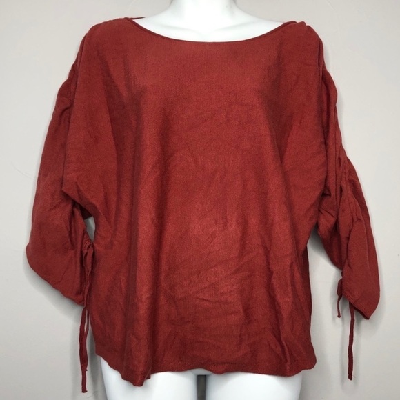 MAX STUDIO Ruched Tie 3/4 Sleeve Sweater Size Medium Petite Autumn Fall Winter - Picture 2 of 8